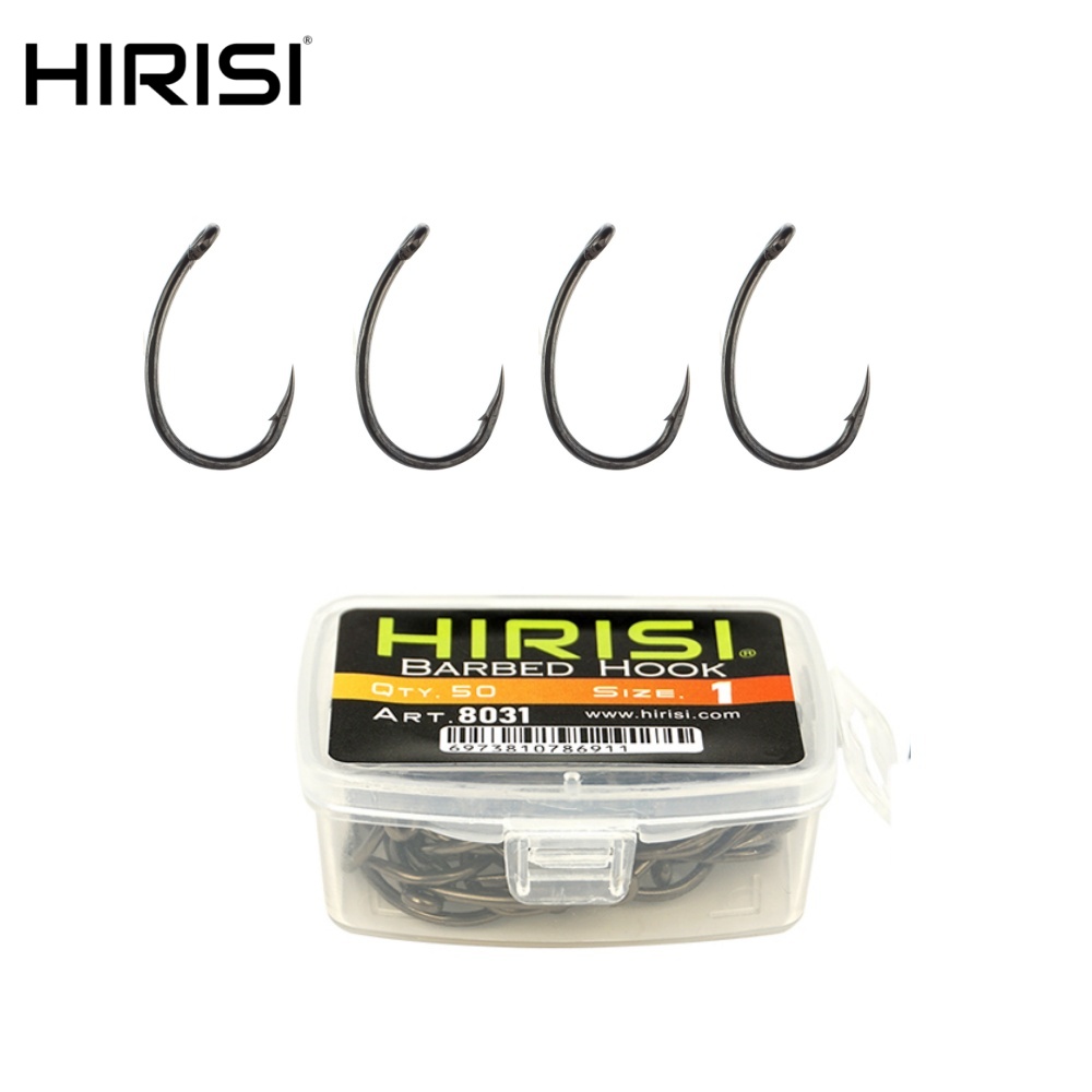 Fishing Hook Assortment - Hirisi 50pcs Eyed Barbed Fishing Hooks